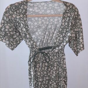 Floral Green Mesh Coverup with White Daisies